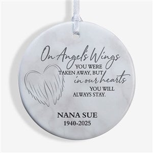 On Angels Wings Memorial Personalized Ornament- 2.85 Glossy - 1 Sided - 40115-1S