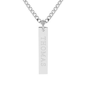 Engraved Vertical Mens Stainless Steel Pendant - Silver - 40175D-S