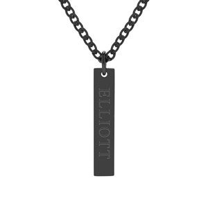 Engraved Vertical Mens Stainless Steel Pendant - Black - 40175D-B