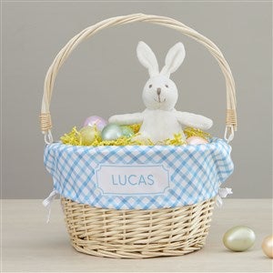 Rainbow Pattern Personalized Natural Easter Basket with Folding Handle - 40190-N