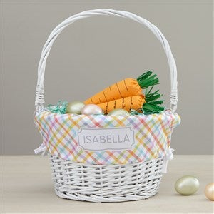 Rainbow Pattern Personalized Easter White Basket with Folding Handle - 40190-W