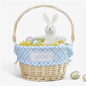 Rainbow Pattern Personalized Natural Easter Basket with Folding Handle - 40190-N