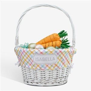 Rainbow Pattern Personalized Easter White Basket with Folding Handle - 40190-W