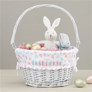 Happy Easter Eggs Personalized Easter White Basket with Folding Handle - 40192-W