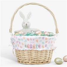 Happy Easter Eggs Personalized Natural Easter Basket with Folding Handle - 40192-N