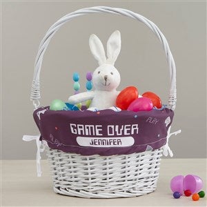 Gaming Personalized Easter White Basket with Folding Handle - 40193-W