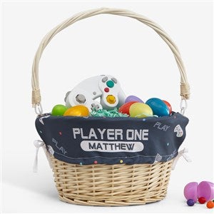 Gaming Personalized Natural Easter Basket with Folding Handle - 40193-N