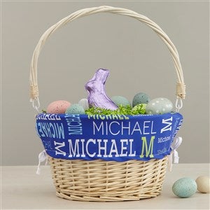 Repeating Name Personalized Natural Easter Basket with Folding Handle - 40195-N