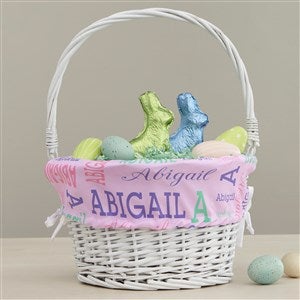 Repeating Name Personalized Easter White Basket with Folding Handle - 40195-W