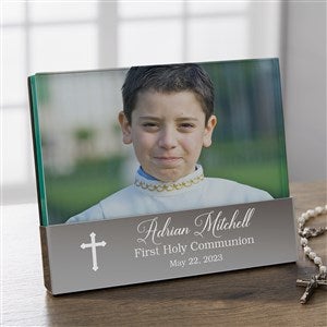 Communion Cross Engraved Glass Block Picture Frame - 40264