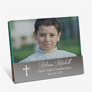 Communion Cross Engraved Glass Block Picture Frame - 40264