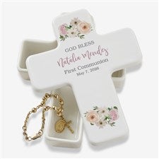 Floral First Communion Personalized Cross Box - 40270