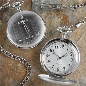 Holy Name Engraved First Communion Silver Pocket Watch - 40275