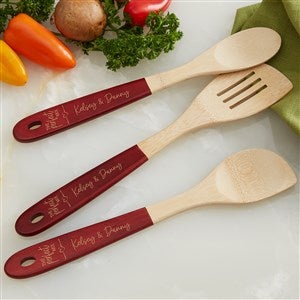The Perfect Mix Personalized Red-Handled Bamboo Cooking Utensils- 3pc Set - 40467