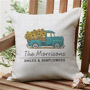 Antique Sunflower Truck Personalized Outdoor Throw Pillow- 16”x 16” - 40530