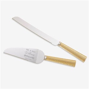 Laurels Of Love Engraved Cake Knife  Server Gold Hammered Set - 40552