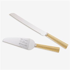 Laurels Of Love Engraved Cake Knife  Server Gold Hammered Set - 40552