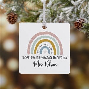 Boho Rainbow Teacher Personalized Square Ornament- 2.75 Metal - 1 Sided - 40655-1M