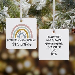 Boho Rainbow Teacher Personalized Square Ornament- 2.75 Metal - 2 Sided - 40655-2M