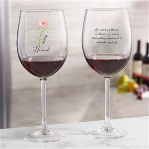 Personalized Red Wine Glass - Birth Month Flower - 40660-R