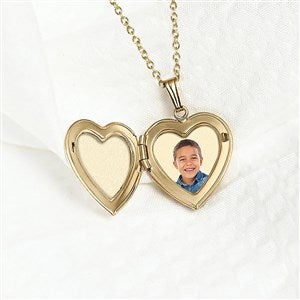 Engraved Photo Heart Locket - Gold - 40677D-GP