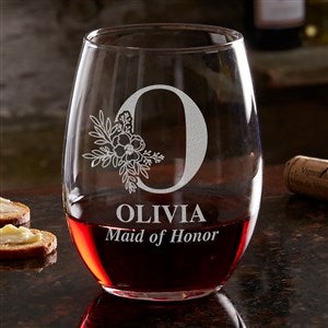 Floral Bridesmaid Engraved Stemless Wine Glass - 40802-S