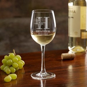 Floral Bridesmaid Engraved White Wine Glass - 40802-W