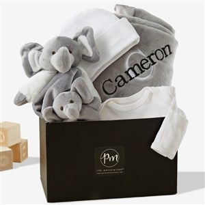 Embroidered Satin Trim Grey Baby Blanket with Clothes Set - 40825