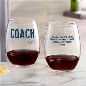 Thanks Coach Personalized Stemless Wine Glass - 40849-S