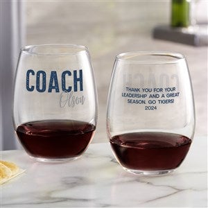 Thanks Coach Personalized Stemless Wine Glass - 40849-S