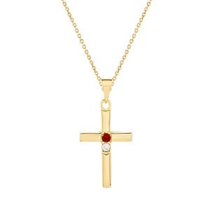 Cross Birthstone Custom Gold Pendant - 2 Stones - 40911D-2G