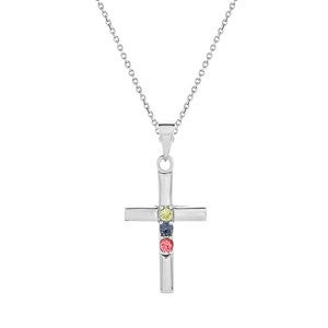 Cross Birthstone Custom Sterling Silver Pendant - 3 Stones - 40911D-3S