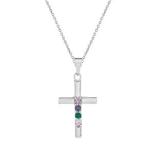 Cross Birthstone Custom Sterling Silver Pendant - 4 Stones - 40911D-4S