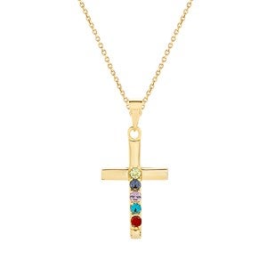 Cross Birthstone Custom Gold Pendant - 5 Stones - 40911D-5G