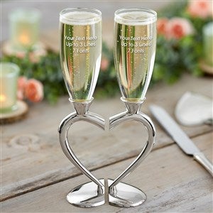 Connected Hearts Engraved Message Personalized Wedding Flute Set - 40963