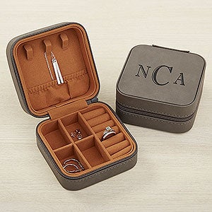 Classic Celebrations Personalized Leatherette Jewelry Case -Grey - 41015-G