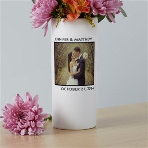 Picture Perfect Personalized Wedding White Cylinder Vase - 41074