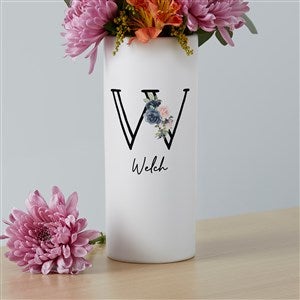 Navy Colorful Floral Personalized White Flower Vase - 41092