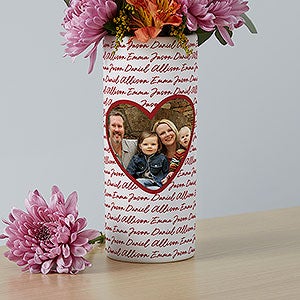 Family Heart Photo Personalized White Flower Vase - 41098