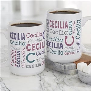 Trendy Repeating Name Personalized Coffee Mug 15 oz.- White - 41122-L