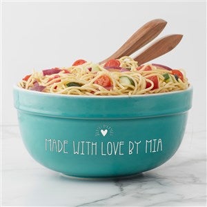 Made With Love Personalized Ceramic Serving Bowl-Turquoise - 41151-T