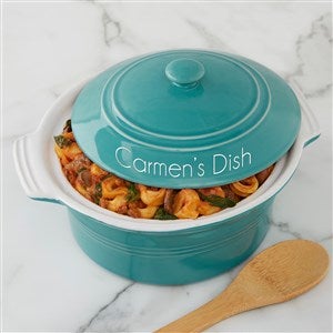 Classic Personalized Ceramic Round Casserole With Lid-Turquoise - 41163-T
