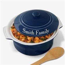 Classic Personalized Ceramic Round Casserole With Lid-Navy - 41163-N