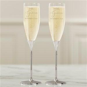 Elegant Couple Personalized Silver Wedding Flute Set - 41215