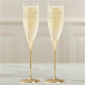 Elegant Couple Personalized Gold Wedding Flute Set - 41216