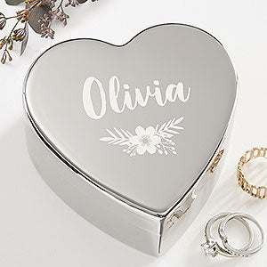 Floral Reflections Personalized Silver Heart Keepsake Box - 41262