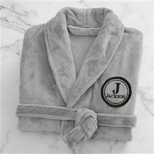 Gentlemans Seal Embroidered Fleece Robe- Grey - 41449-G