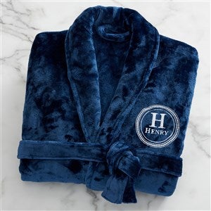 Gentlemans Seal Embroidered Fleece Robe- Navy - 41449-N