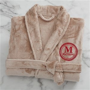 Gentlemans Seal Embroidered Fleece Robe- Taupe - 41449-T
