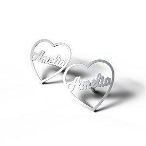 Personalized Heart Script Name Earrings - Sterling Silver - 41451D-SS